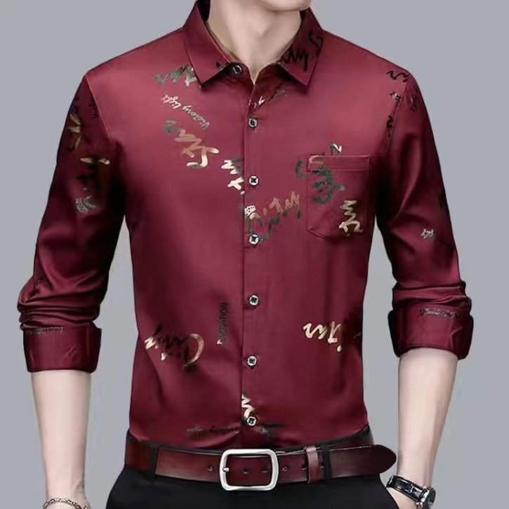 แฟชั่นผู้ชายตรวจสอบเสื้อแขนยาวลายเสื้อลําลองทํางานอย่างเป็นทางการพิมพ์เสื้อ