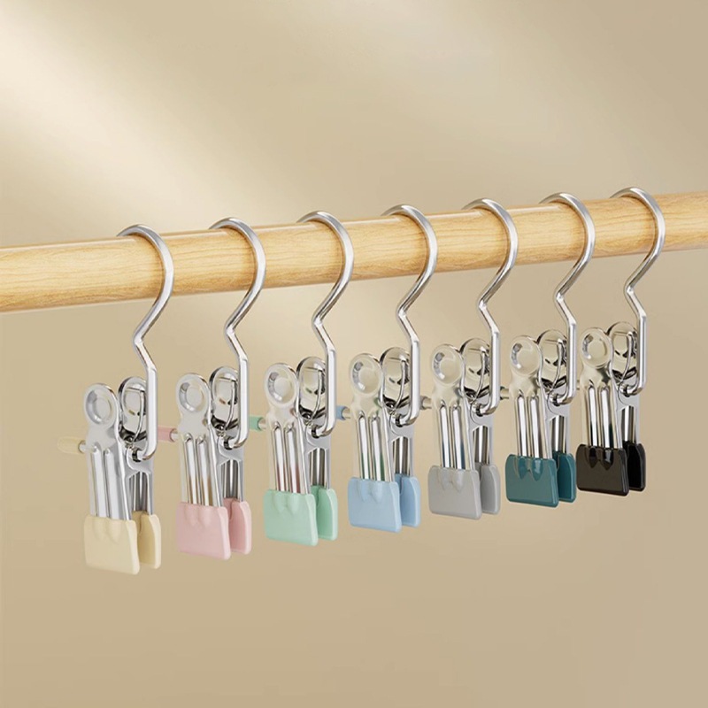 DDhome ที่หนีบผ้าสเตนเลส กันลื่น แบบพกพา สีสันสดใส คลิปเก็บเสื้อผ้า ประหยัดพื้นที่