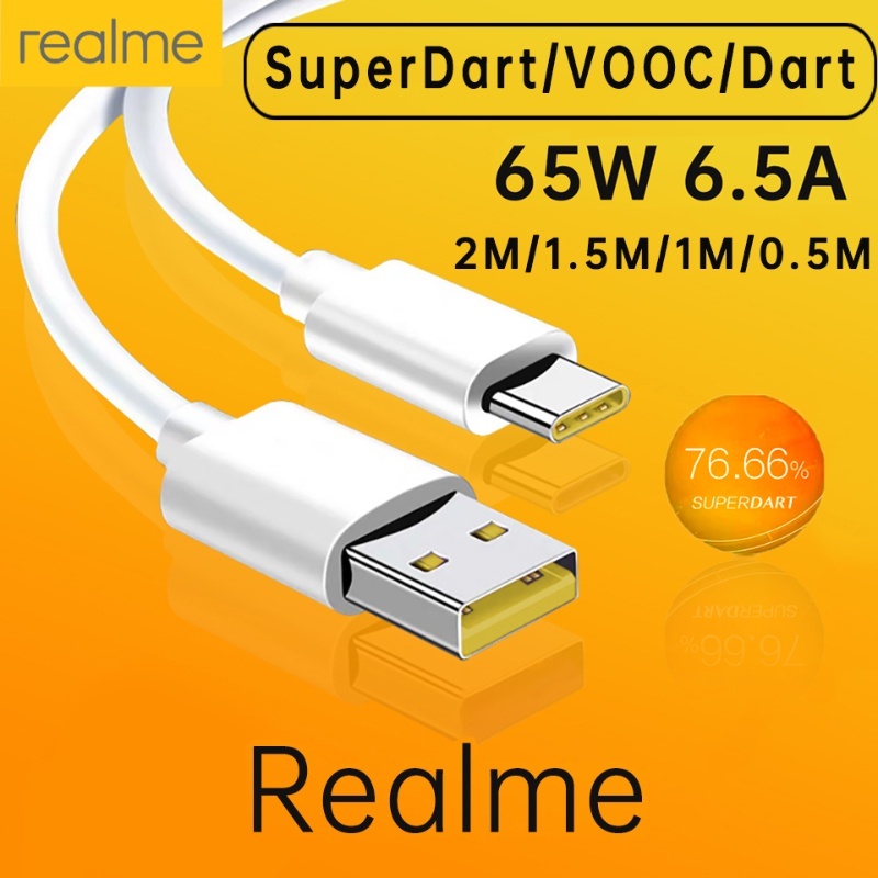 Realme Original Type Cสายโทรศัพท์65W 50W 6.5A Super Fast Charge Super Dart Vooc Real Me 7 Pro 8 8i 9pro 9i 6 X50 GT2 Super Fast Charge