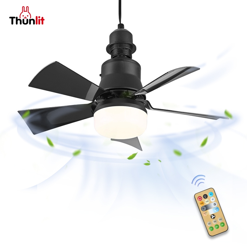 Thunlit พัดลมเพดานขนาดเล ็ กพร ้ อมแสงห ้ องนอนหอพักการศึกษาจับเวลาและรีโมทคอนโทรลหรี ่ แสงได ้ 3-speed ปรับ 5-blade 30W E27