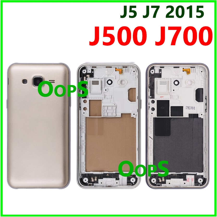 Full Back กรอบสําหรับ Samsung J5 J7 2015 J500 J700 แบตเตอรี ่ กลับประตู + กลางกรอบ LCD Bezel J500 J700