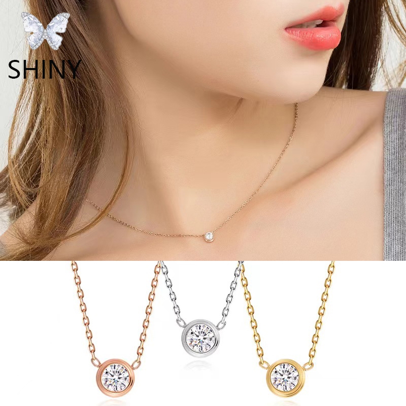 สร ้ อยคอเพชรเดี ่ ยวขนาดเล ็ กเงา สแตนเลสแท ้ สไตล ์ เรียบง ่ ายอเนกประสงค ์ เหมาะสําหรับสุภาพสตรี