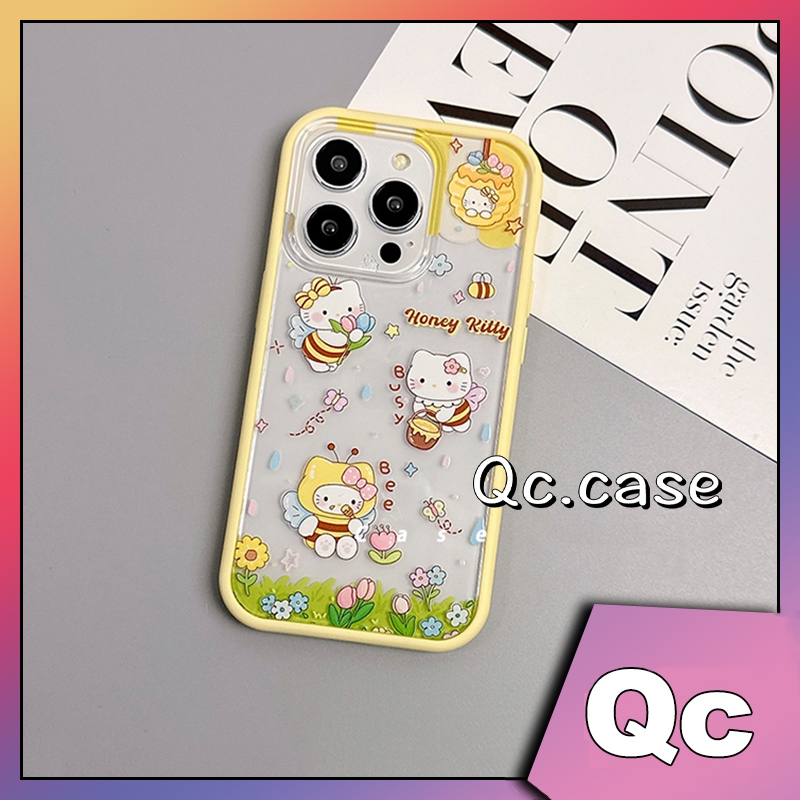 Qcการ์ตูนผึ้งน่ารัก Kitty cat full edge tpu soft Caseเคสโทรศัพท์Iphone 15 case iphone 14 case iphone