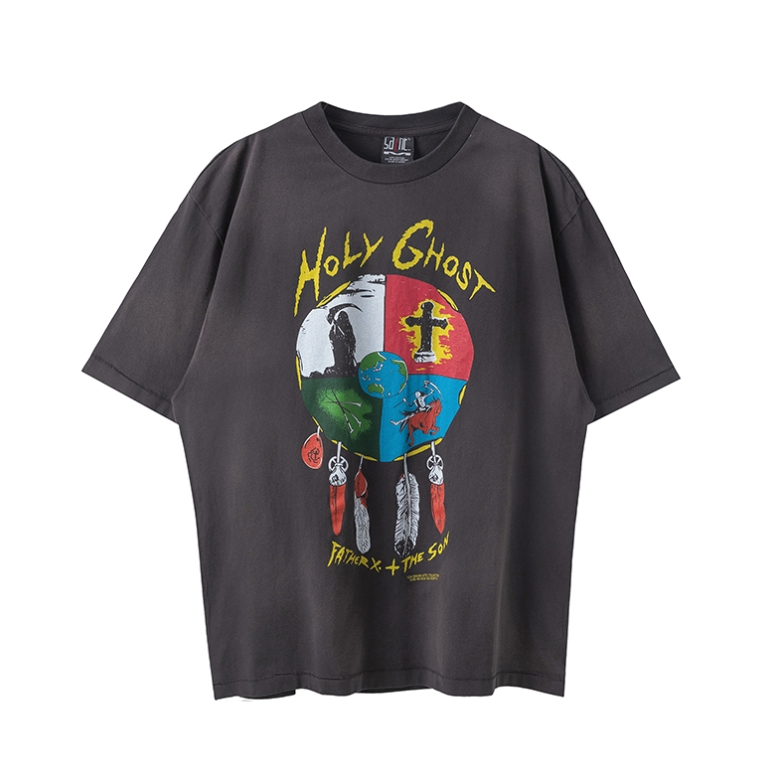 G GG Saint Michael 2024 สไตล ์ ใหม ่ Neil Young Neil Young Short Sleeve Men Women T-Shirt