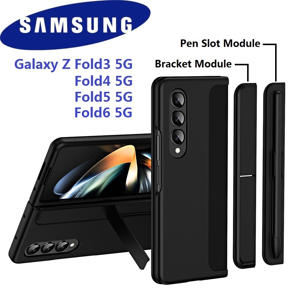 เคสโทรศัพท์ Samsung Galaxy Z Fold 6 5G พร้อมปากกาสไตลัส, Z Fold5 Fold4 Fold3 Fold6 Micro Matted Protection Casing with Dringable Bracket and Pen Slot Module,Z Fold5 Cover - 6 สี