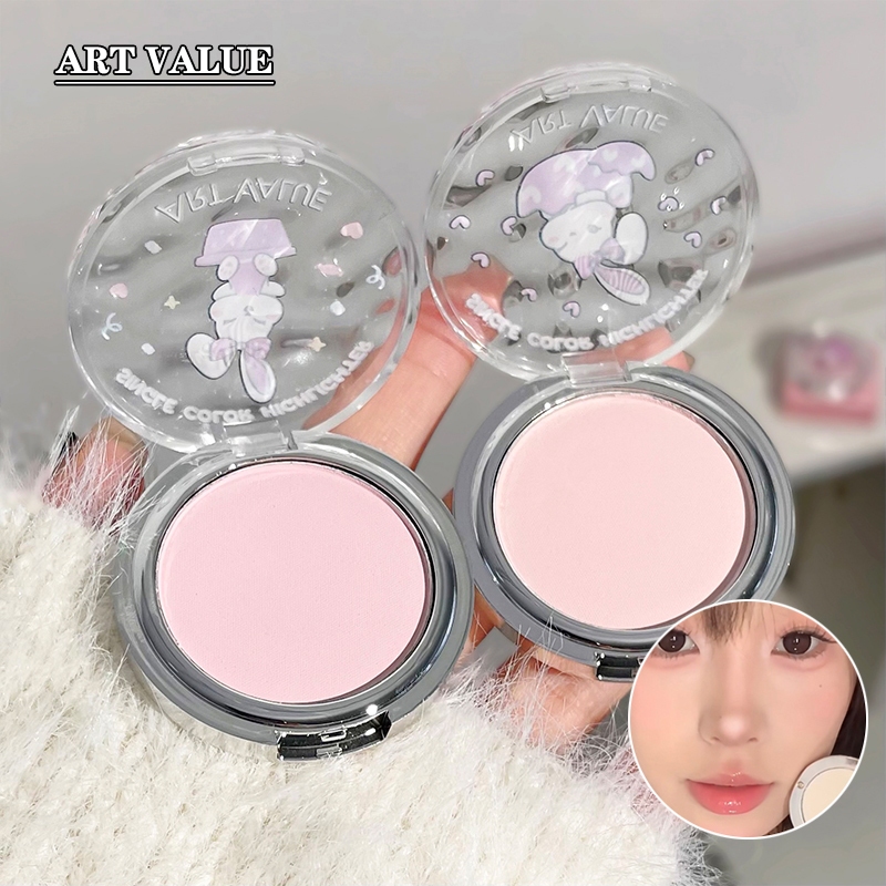 Art VALUE Monochrome Highlighter Powder Facial Brighten Matte Natural สีขาวสีชมพู Pruple Drwa นอน Silkworm Highlighting Contouring Palette NO.A88