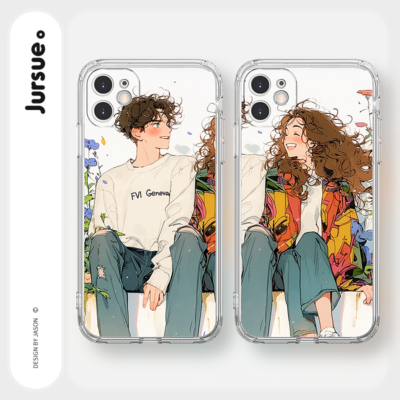 JURSUE เคสคู่ เคสไอโฟน คู่รัก กันกระแทกซิลิโคนนุ่มใสน่ารักตลก เคสโทรศัพท์ for iPhone 15 14 13 12 11 Pro Max SE 2020 X XR XS 8 7 Plus พลัส Y5125