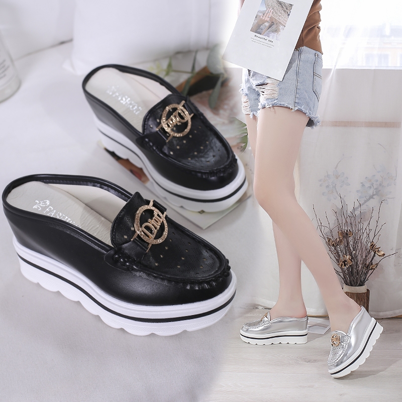 Elegant Womens Wedges Half Shoes 8cm Heels Hallow Comfy Walking Shoes Size Smallcutt