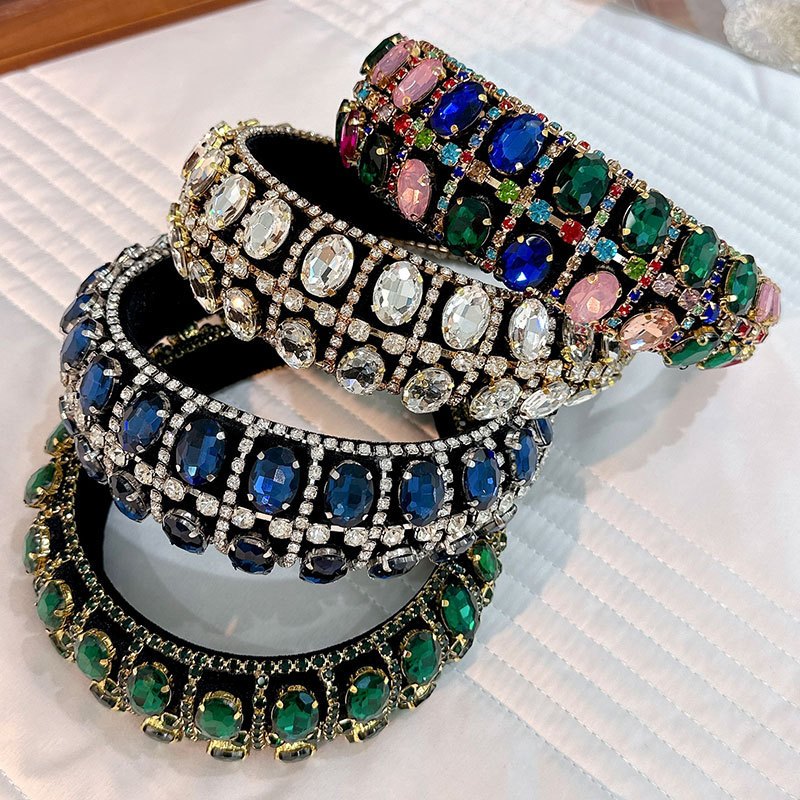 ยางรัดผมสไตล์บาร็อค ยางรัดผมหนาเพชร ยางรัดผมหรูหราหรูหราหรูหรา เครื่องประดับผมสําหรับเด็กผู้หญิง - รูปที่ 7