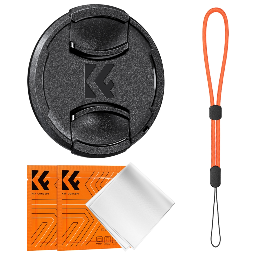 K&F Concept Snap-On Center Pinch Lens Cap 9/5/4 in 1 พร้อมสายจูง Keeper Anti-Loss เข้ากันได้กับเลนส์กล้อง Nikon Canon Sony Fujifilm