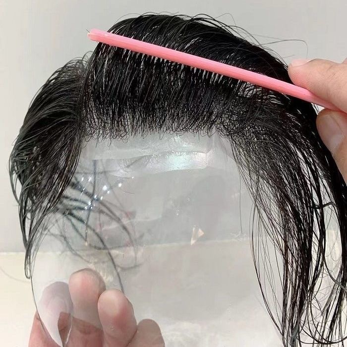 ชายหญิงชีวภาพหนังศีรษะที่มองไม่เห็น ไร้ร่องรอย แฮร์ไลน์ หน้าผากบางเฉียบแต่งหน้าวิกผมขอบแพทช์ผมจริงธรรมชาติ