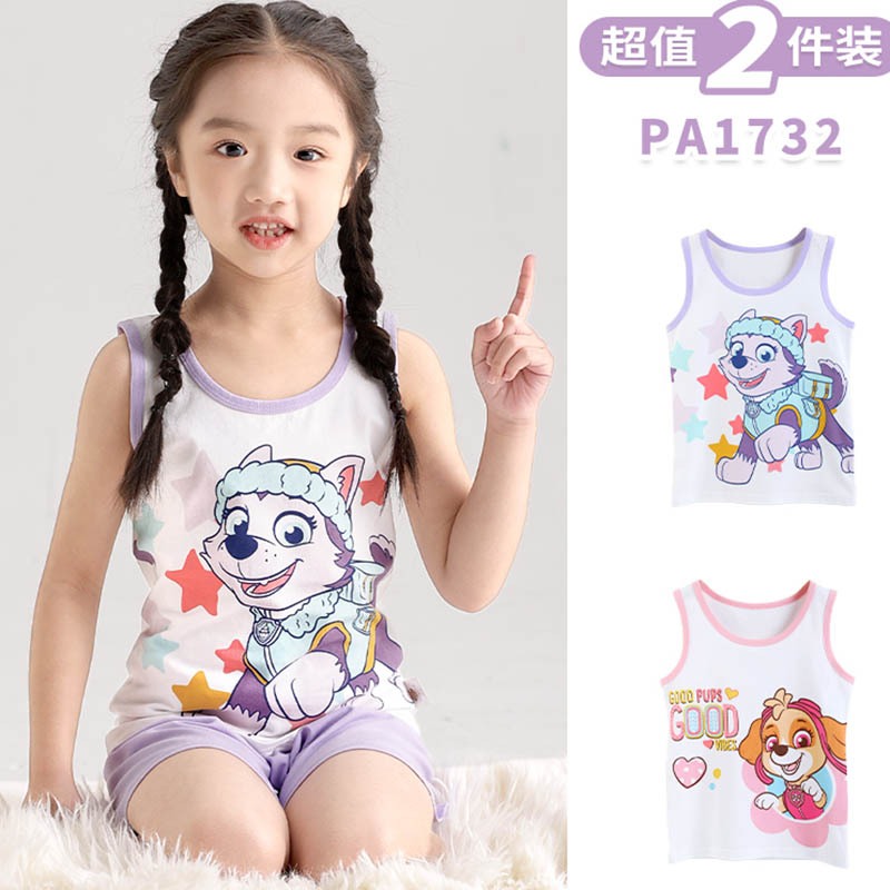 เสื้อกล้าม ผ้าฝ้ายแท้ พิมพ์ลาย PAW PATROL น่ารัก แฟชั่นฤดูใบไม้ผลิ และฤดูร้อน สําหรับเด็กผู้หญิง จํานวน 2 ชิ้น