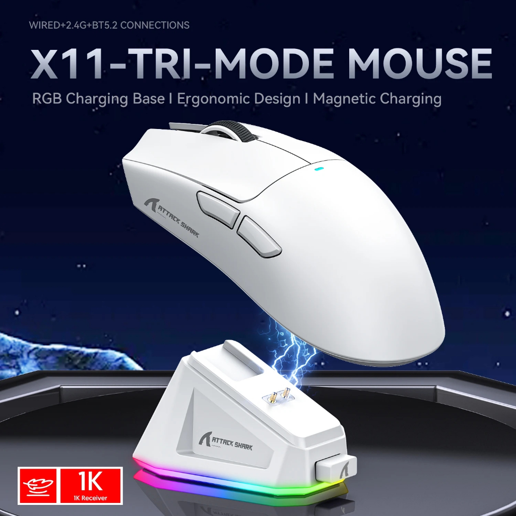 Attack Shark X11 เมาส์ไร้สาย Paw3311 22000DPI Buletooth สามโหมด Rgb ชาร์จ Dock น้ําหนักเบาเกม E-Sports เมาส์แล็ปท็อป