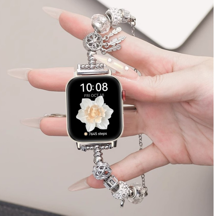 Luxury DIY Watch Strap Compatible For Huawei Watch Fit 3 สาย Gem Agate Style Watchband สาย Huawei Fit3 Strap Jewelry Beads Wristband Metal Loop For สาย Huawei Watch Fit 2 Strap สาย Huawei Watch Fit 3 Strap For Huawei Watch fit New/ Huawei Watch fit SE สาย