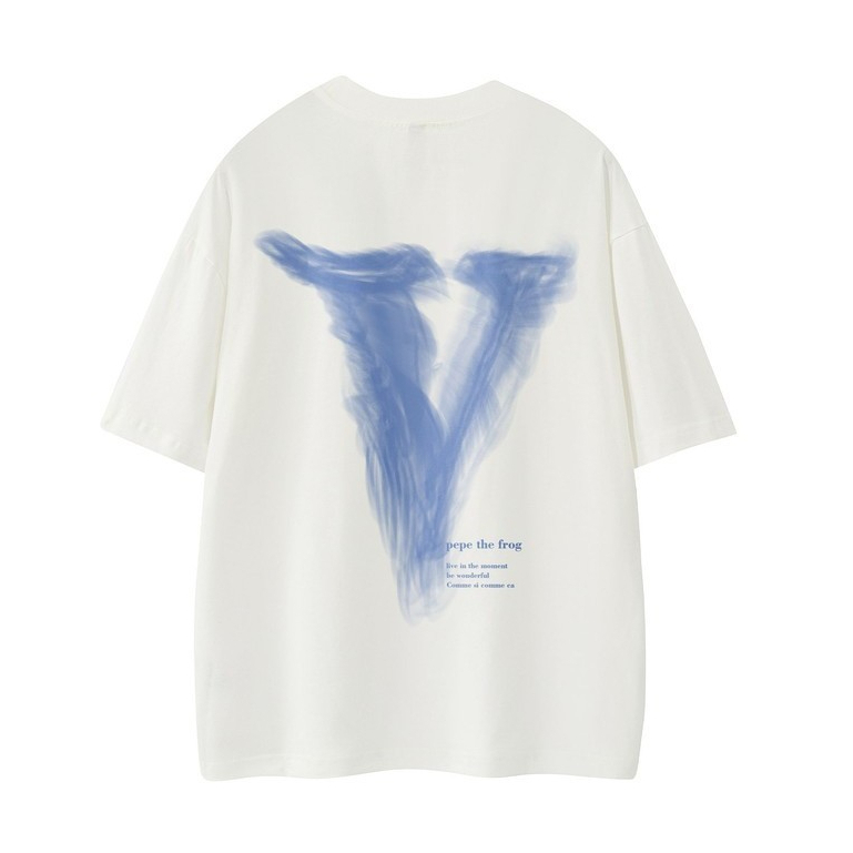 Qkoole เสื้อยืดผู้ชาย oversize cotton100 เสื้อยืดแขนสั้นพิมพ์ลายวีหลวมฮิปฮอป T1670