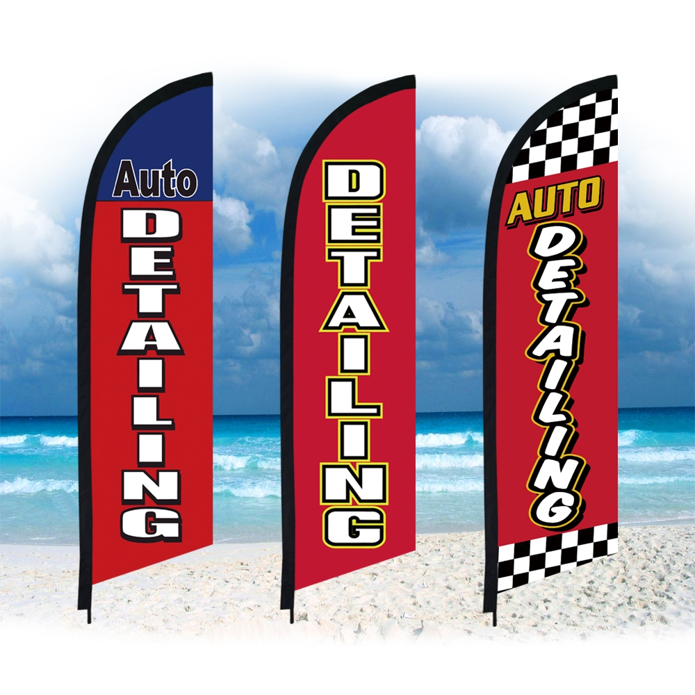 Auto Detailing Feather Flag เฉพาะธงไม่มีเสา Beach Flag Custom กีฬากลางแจ้ง Club โฆษณาตกแต่งแบนเนอร์อัตโนมัติ