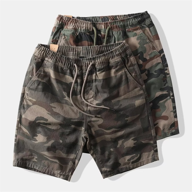 เอวยางยืด Camoflage กางเกงขาสั ้ นผู ้ ชายฤดูร ้ อนตรงสไตล ์ กองทัพสีเขียวกางเกงขาสั ้ นผู ้ ชาย 2 สี