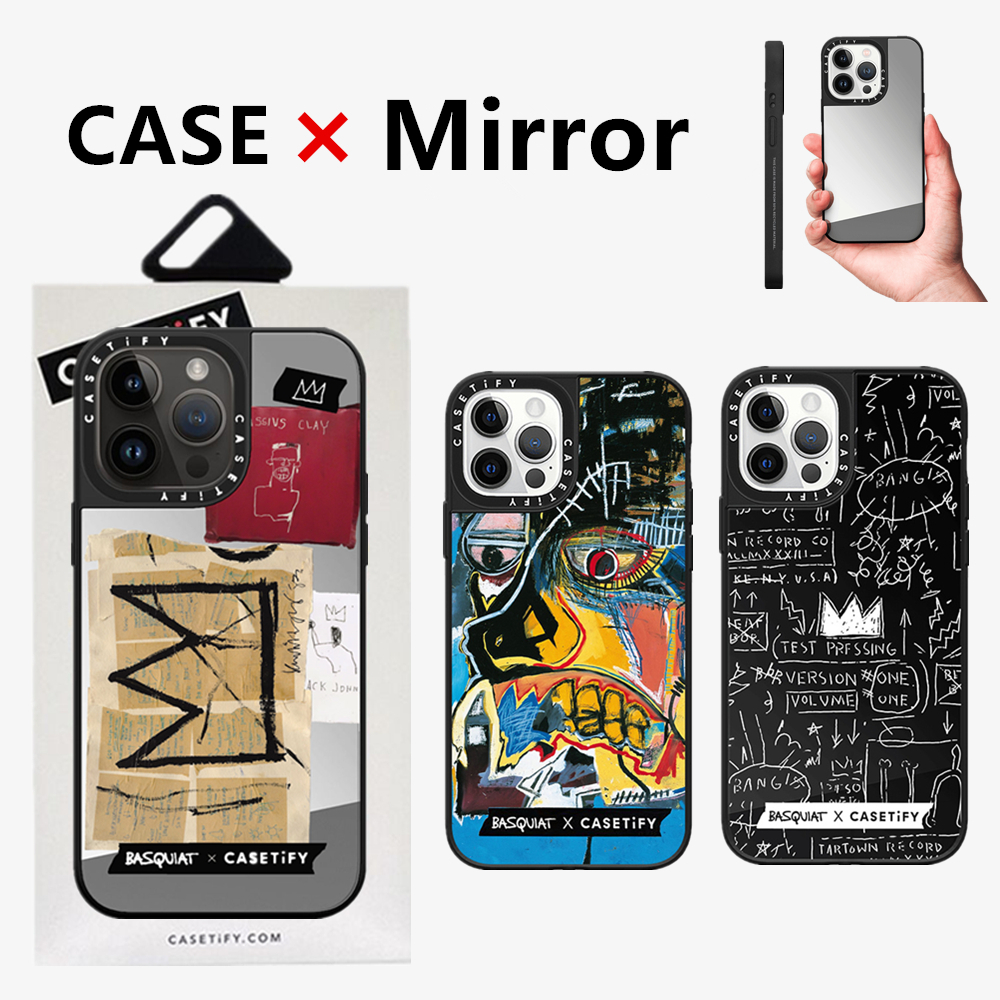 Casetifg ยี ่ ห ้ อ BASQUIAT Crown Art Casing กระจกหรูหราเคสโทรศัพท ์ พร ้ อมกล ่ องสําหรับiPhone 15 11 12 13 14 Pro Max 14 15 Plusกันกระแทกป ้ องกันTPUซิลิคอนปกหลัง