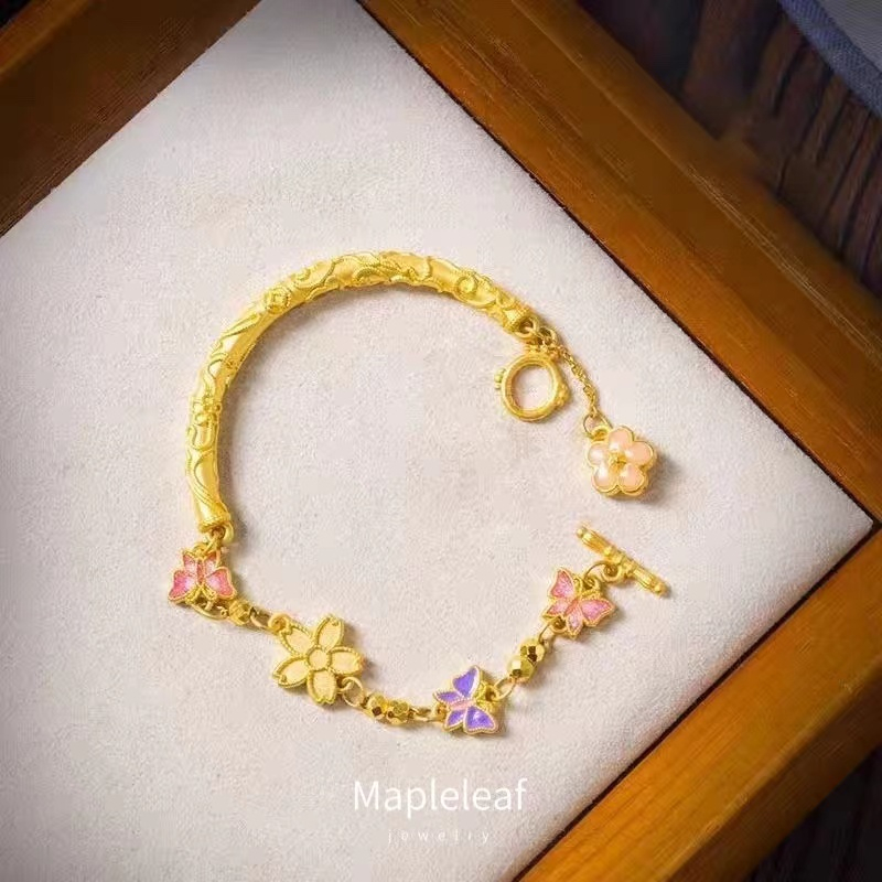 Original 18K Saudi Gold Pawnable ดอกไม้ผีเสื้อ TO Buckle สร้อยข้อมือผู้หญิงอุปกรณ์เสริมเครื่องประดับของขวัญ Hypoallergenic