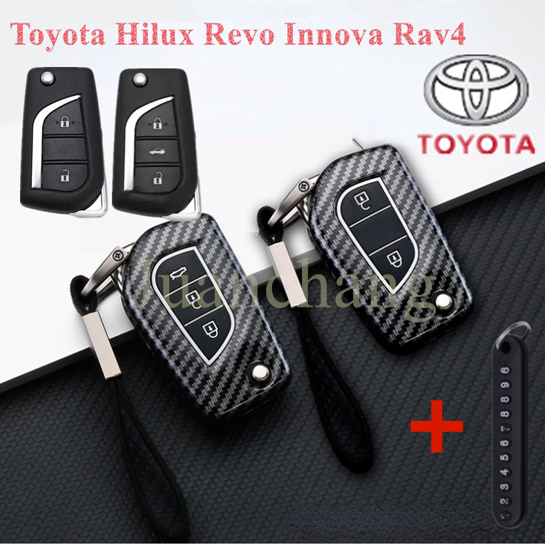 เคสรีโมตกุญแจรถยนต์ คาร์บอนไฟเบอร์ ABS สําหรับ Toyota Hilux Revo Innova Rav4 Fortuner