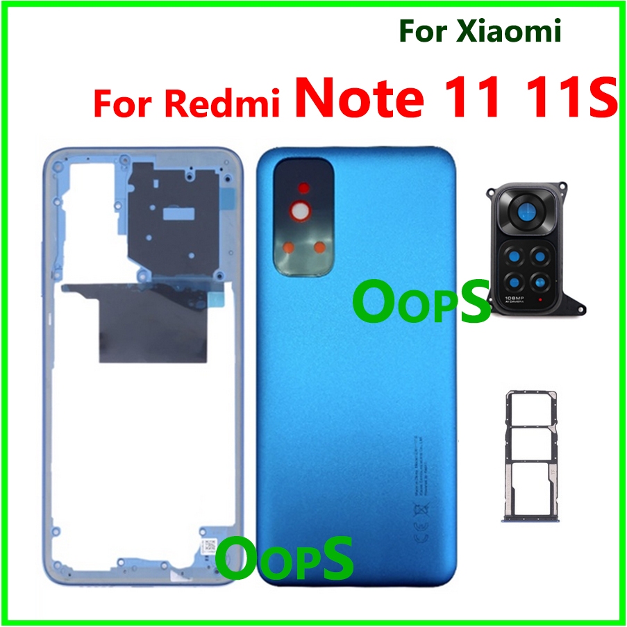 เต็มรูปแบบสําหรับ Xiaomi Redmi หมายเหตุ 11 11S 4G ฝาหลังแบตเตอรี่กรณีกรอบกลางปุ่มกล้องกระจกเลนส์ถาดซิม