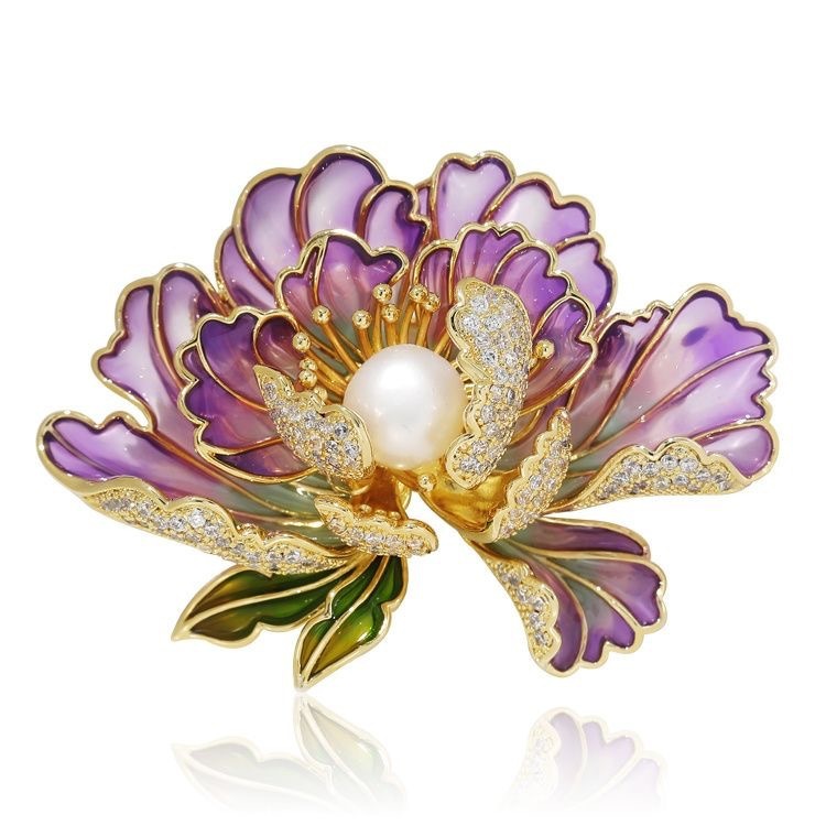 แฟชั่น Peony ดอกไม้เข็มกลัด Pins เข็มกลัดมุก Anti Glare Rhinestone Breastpins ผู้หญิงเสื้อกันหนาวชุดป้ายเสื้อผ้ากระเป๋าอุปกรณ์เสริมตกแต่งของขวัญสีม่วงสีฟ้าสีชมพู