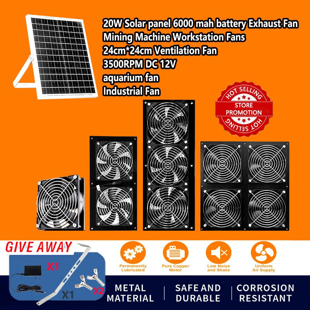 พัดลมระบายความร้อนอัตโนมัติ แผงพลังงานแสงอาทิตย์ 20W 3500RPM สายสะพายบางพิเศษ Kipas Ekzos DC12V menurunkan suhu