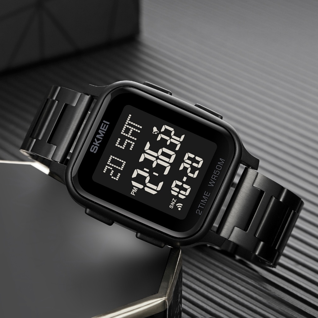 Skmei 1859 แฟชั ่ นผู ้ ชายนาฬิกากีฬาอิเล ็ กทรอนิกส ์ กันน ้ ําสแตนเลส Band Square นาฬิกานักเรียน 1858