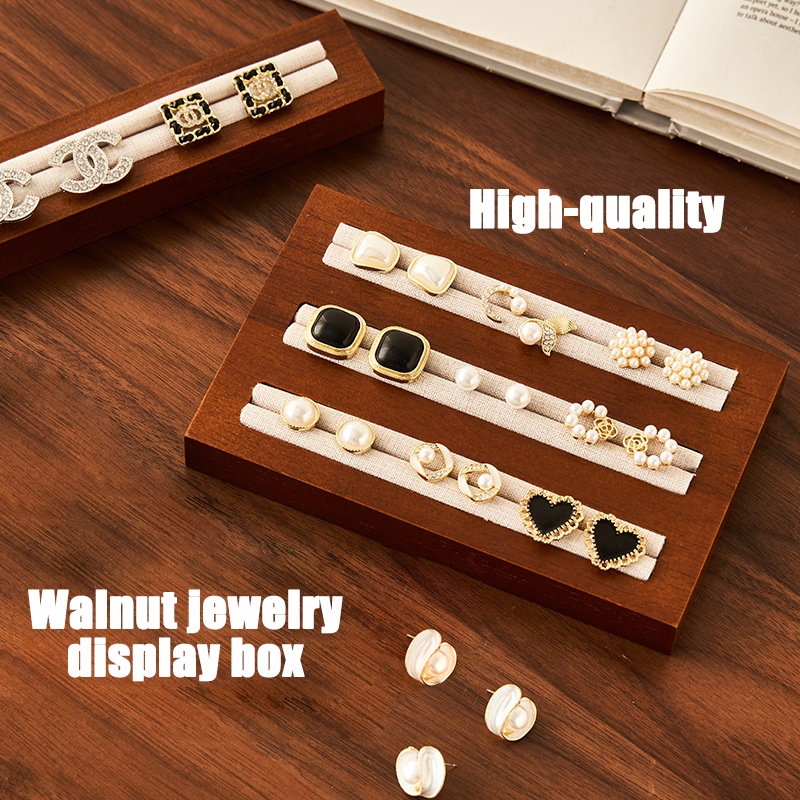 Oak ไม ้ สแควร ์ แหวนถาดแสดงต ่ างหูสตั ๊ ดเครื ่ องประดับแผ ่ น Jewelry Organizer Display Prop