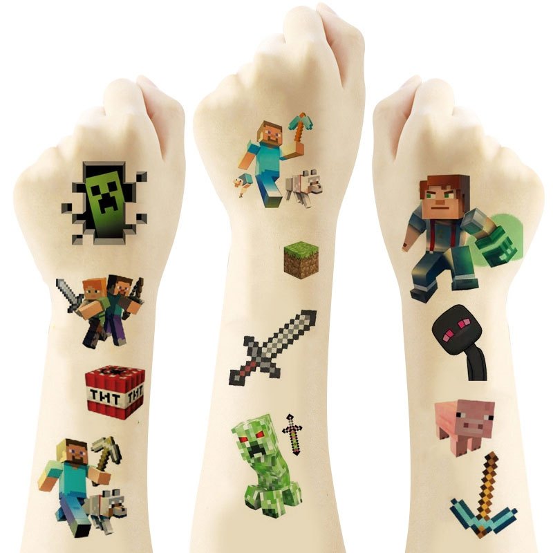 การ์ตูน Minecraft Play Time สติกเกอร์รอยสักชั่วคราวกันน้ําสําหรับปาร์ตี้เด็กโปรดปราน (ส่งโดยสุ่ม)