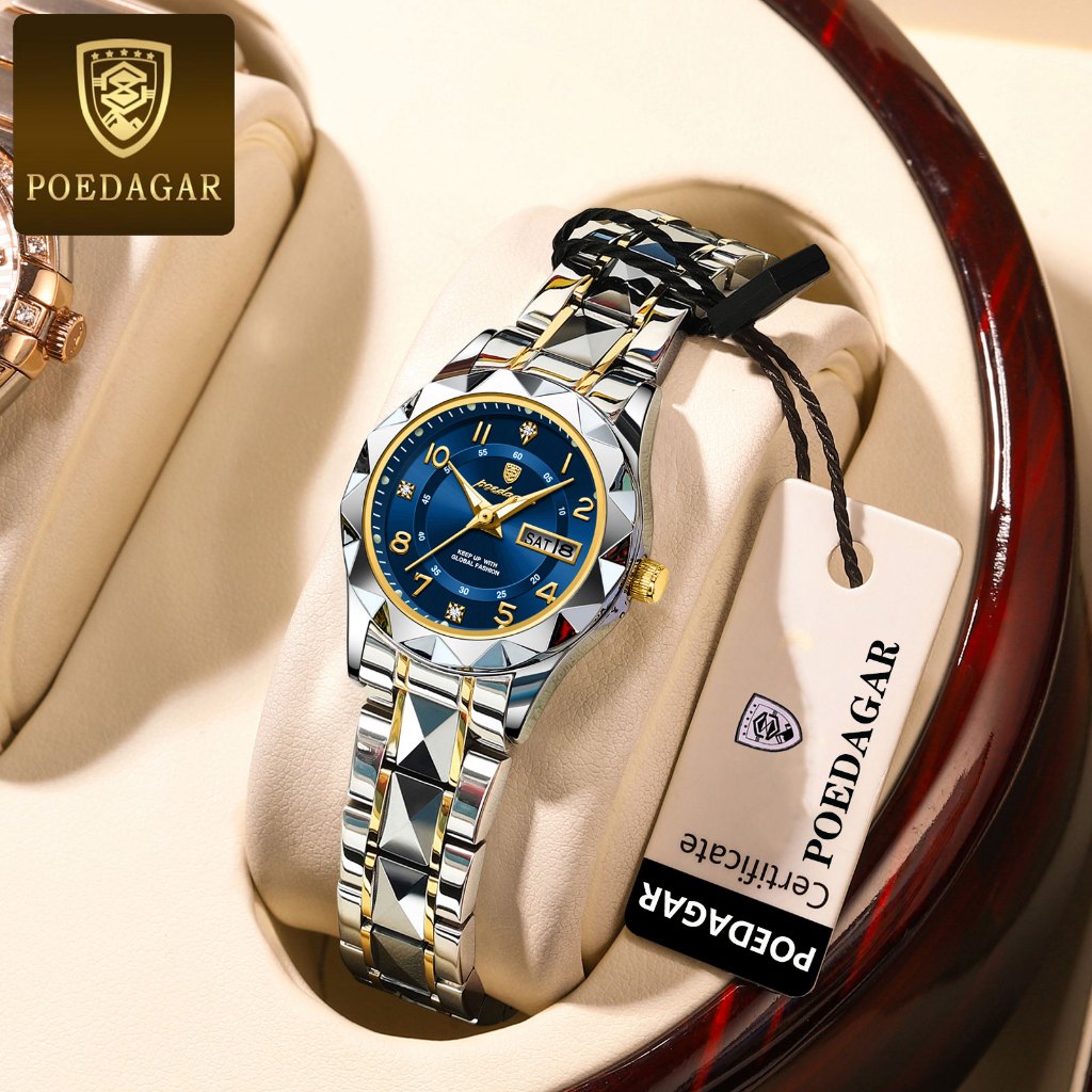 Poedagar นาฬิกาสําหรับผู ้ หญิงกันน ้ ําต ้ นฉบับสแตนเลสสุภาพสตรีนาฬิกาปฏิทินส ่