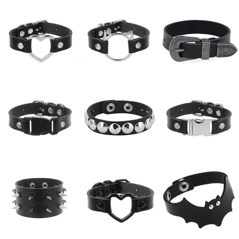 2024 แฟชั่น Rock ใหม่ Gothic PU หนังสร้อยข้อมือกําไลข้อมือสําหรับผู้หญิงผู้ชาย Punk แฟชั่น Hip Hop Harajuku Cat Heart Charm สร้อยข้อมือเครื่องประดับ