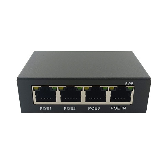 1 PCS 4 พอร์ต Gigabit PoE Extender 100/1000M Network Switch Extender โลหะสีดําสําหรับ PoE Switch NVR กล้อง IP AP 100Mbps