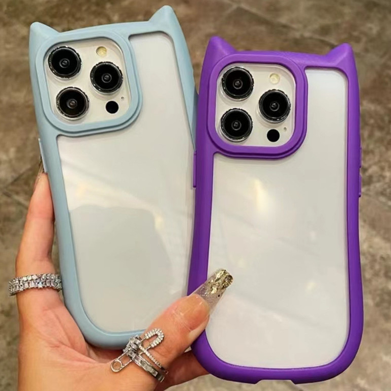 Simple รูปพิเศษหูแมวอะคริลิคกันกระแทกสําหรับiPhone 15 14 13 12 11 Pro Max Plus X XS Max XR 7 8 Plus