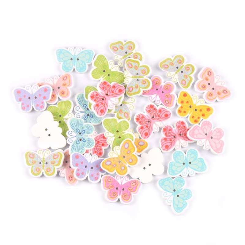 25pcs 17x25mm ผสมผีเสื้อภาพวาดปุ่มไม้สําหรับ DIY Scrapbooking เสื้อผ้าหัตถกรรมตกแต่งบ้านอุปกรณ์เย็บผ้า MT1972