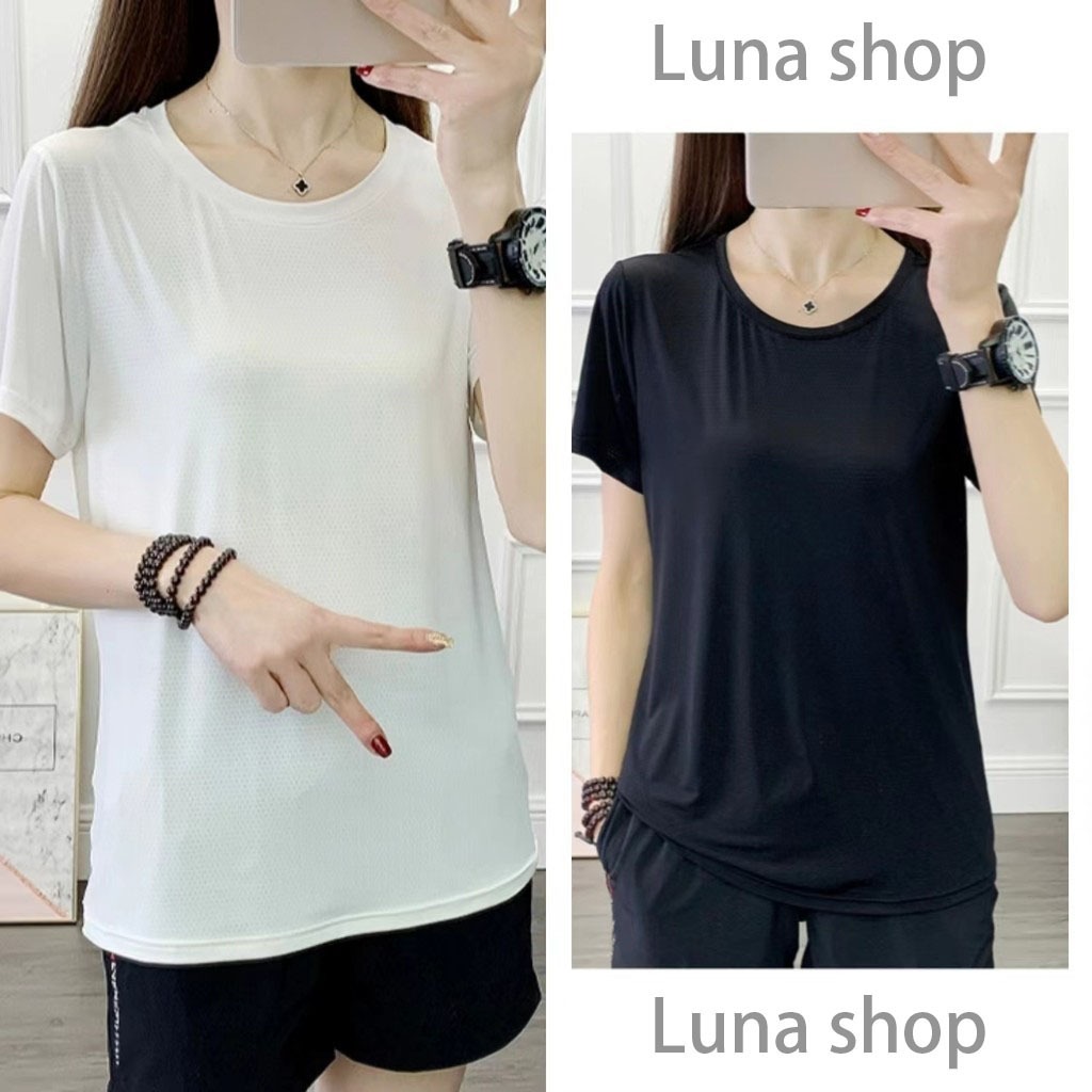 Luna shop เสื้อยืดสีขาวขั้นพื้นฐาน ผ้าระบายอากาศได้ดี