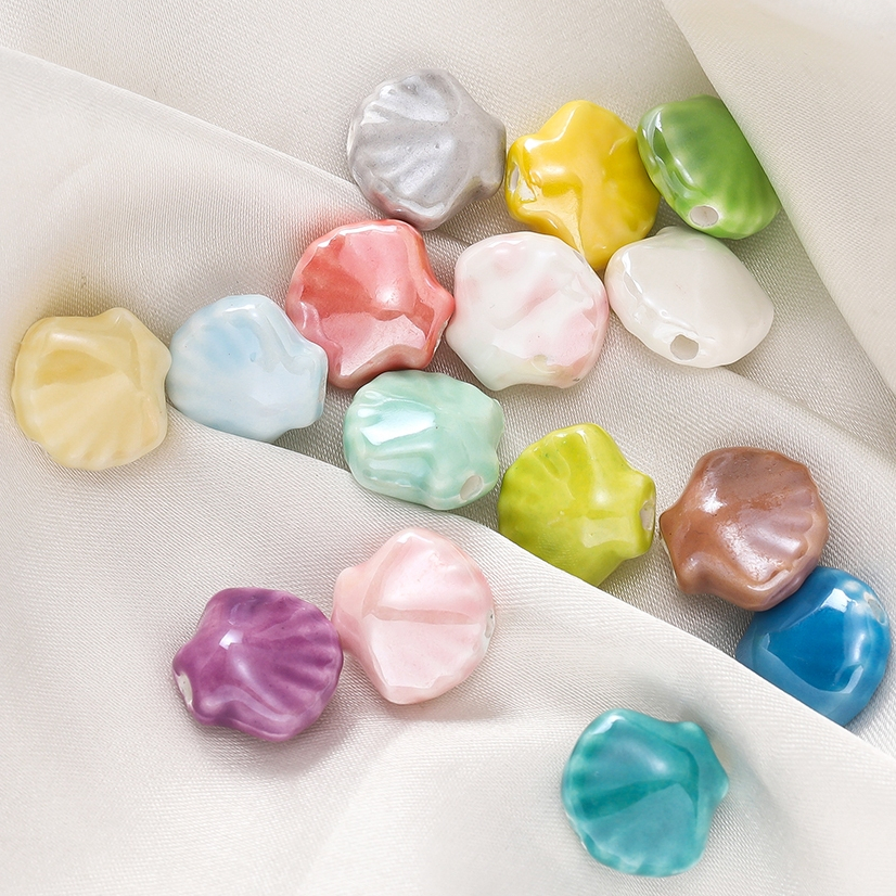 St. kunkka 5-10 ชิ้นลูกปัดเซรามิกเปลือกหอยสีสันสดใสลูกปัดเซรามิกสําหรับอุปกรณ์เครื่องประดับ DIY