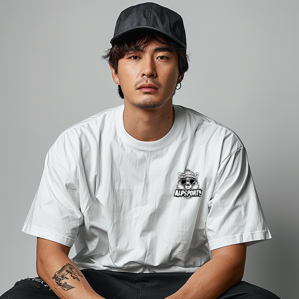 Alp ALPSPORT Racket Oversize Men เสื้อยืดสีขาว 100% ผ้าฝ้ายแท้อเมริกัน High Street สไตล์ Drop-Should