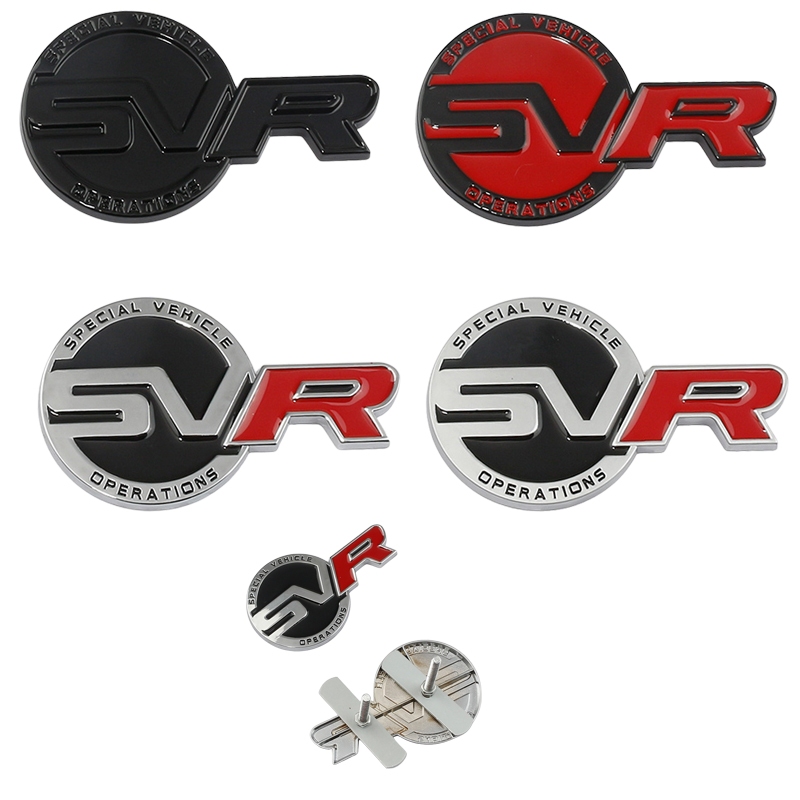 3d โลหะ SVR ตัวอักษรโลโก้สติกเกอร์ด้านหน้า Grille Emblem Badge สติกเกอร์สําหรับ Land Rover Range Rover Velar Sport Discovery อุปกรณ์เสริม