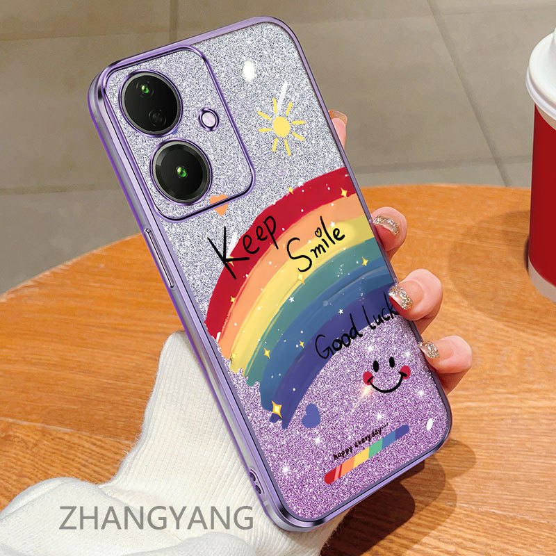 สําหรับ OPPO A79 5G กรณีขอบตรงเคสโทรศัพท ์ electroplated พร ้ อมแฟลชกระดาษสําหรับใช ้ คู ่ น ่ ารักรูปแบบนุ ่ มกรณี