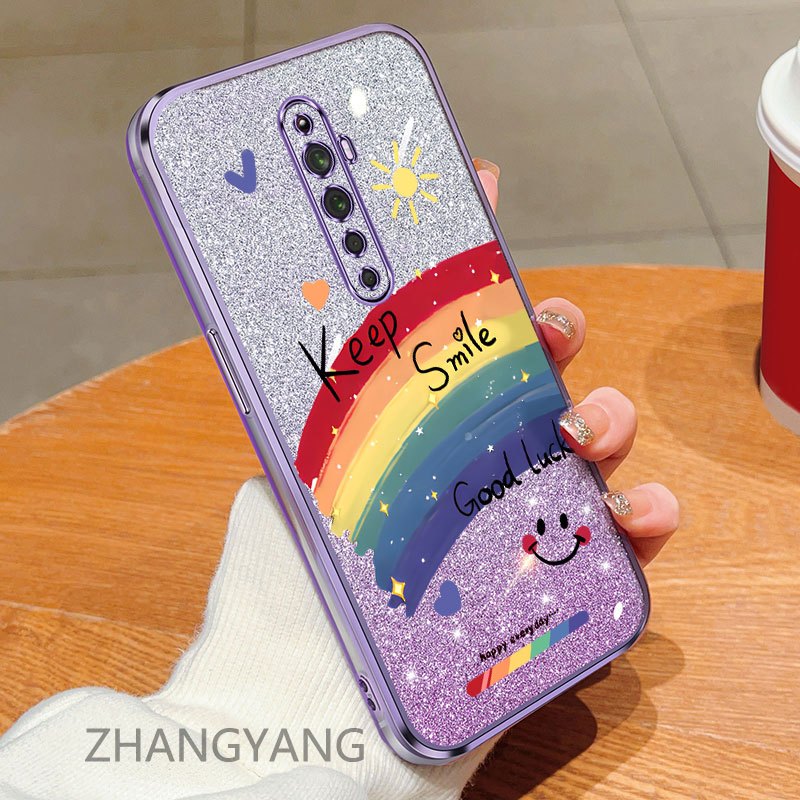 สําหรับ OPPO Reno2 f reno 2z reno 2 กรณีขอบตรงเคสโทรศัพท์ไฟฟ้าพร้อมกระดาษแฟลชสําหรับใช้คู่รูปแบบน่ารักเคสนุ่ม
