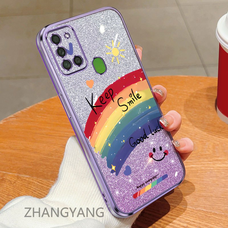 สําหรับ Samsung A21S M31 กรณีขอบตรงเคสโทรศัพท ์ electroplated พร ้ อมแฟลชกระดาษสําหรับใช ้ คู ่ น ่ ารักรูปแบบนุ ่ มกรณี