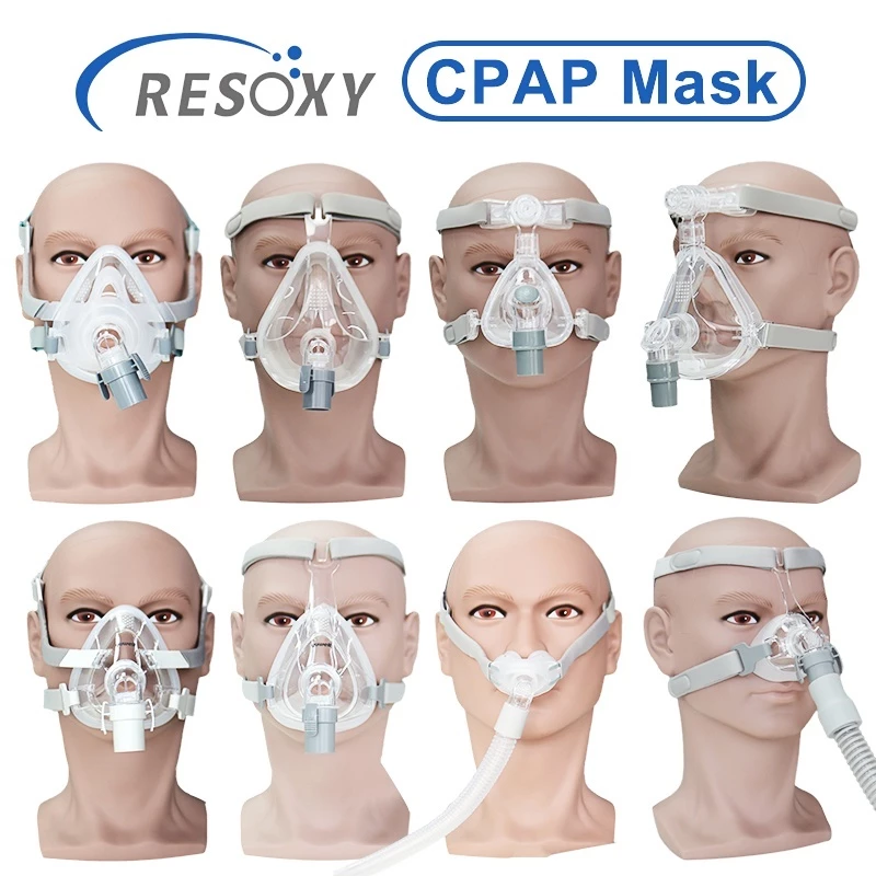 หน้ากากเครื่องช่วยหายใจครอบจมูกและใบหน้าพร้อมหมวกคาดศีรษะแก้นอนกรน