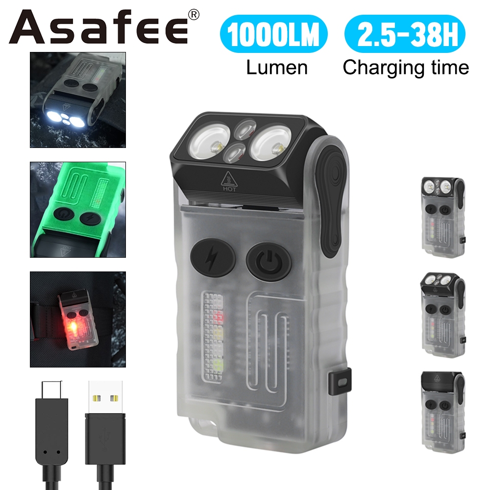 Asafee V20 เรืองแสงสีขาว EDC LED พวงกุญแจ High Power Mini ไฟฉาย 1000LM แบบพกพา Type-C ชาร์จทํางานพ็อกเก็ตไฟฉายแม่เหล็ก UV Beep แฟลชโคมไฟ