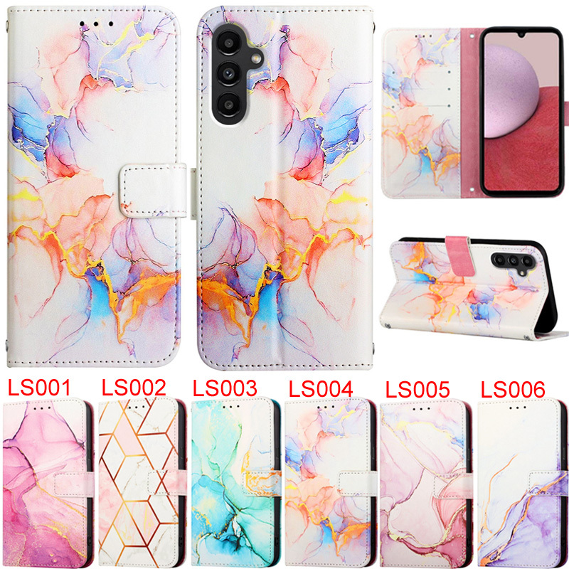 Slim สําหรับ Samsung Galaxy S23 FE A55 5G A35 5G A15 5G A25 5G A05S S24 Ultra S24 Plus S24 + Luxury สีสัน Marble Design กระเป๋าสตางค์หนัง PU Flip Skin Stand ฝาครอบกรณี