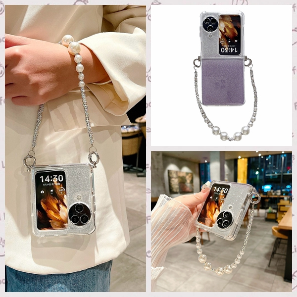 เคสโทรศัพท์มือถือแบบนิ่ม TPU ฝาพับ พร้อมสายโซ่คล้อง หรูหรา สําหรับ OPPO Find N3 Flip N2 N3Flip N2Flip