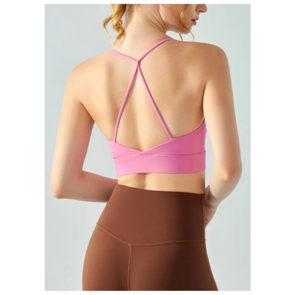 Women’s Cross Back Sports Bra – Thin Straps Cropped Bralette, Sexy Low Cut Gym Yoga Tank Top Outerwear – โปรปัง