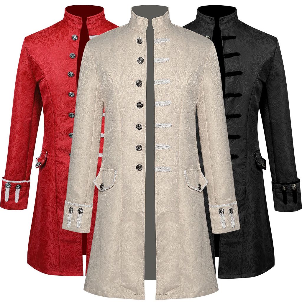 ผู้ชาย Steampunk Trench Coat Vintage Prince Overcoat ยุคกลาง Renaissance Jacket Victorian Edwardian 