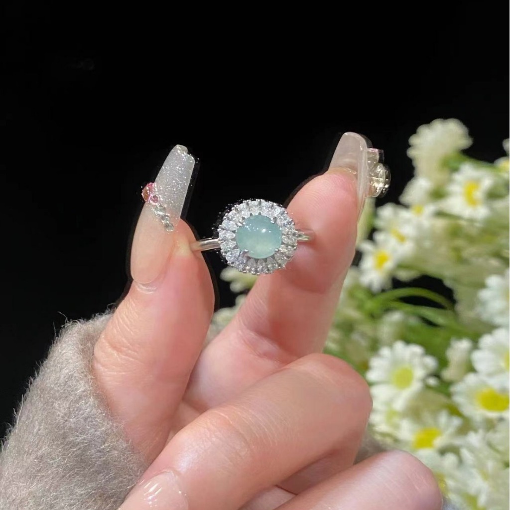 Chalcedony Inlaid Premium Ring บะหมี ่ ไข ่ ขาว แหวนปากสดเรียบง ่ าย