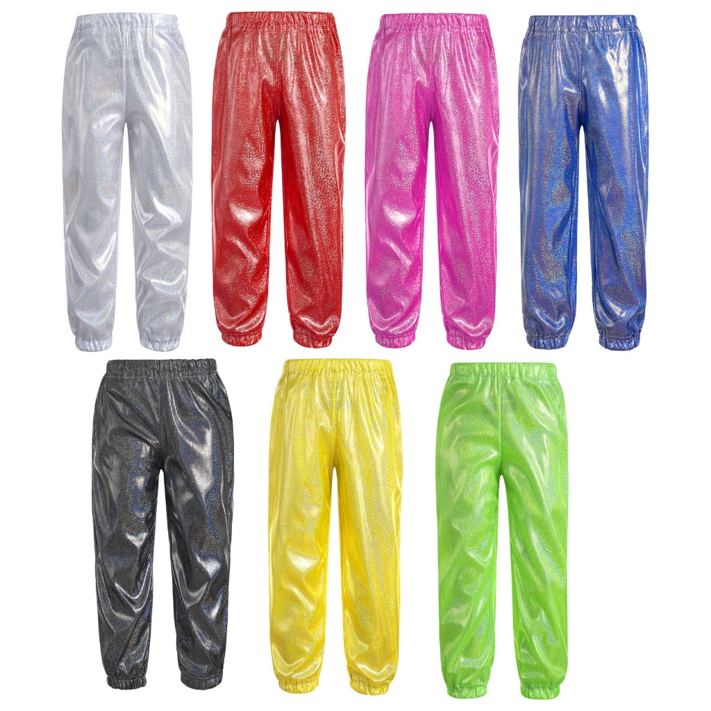 Yoyojia Child Pull-On Unisex Dance Pant สีเมทัลลิคกางเกงยืดเงา